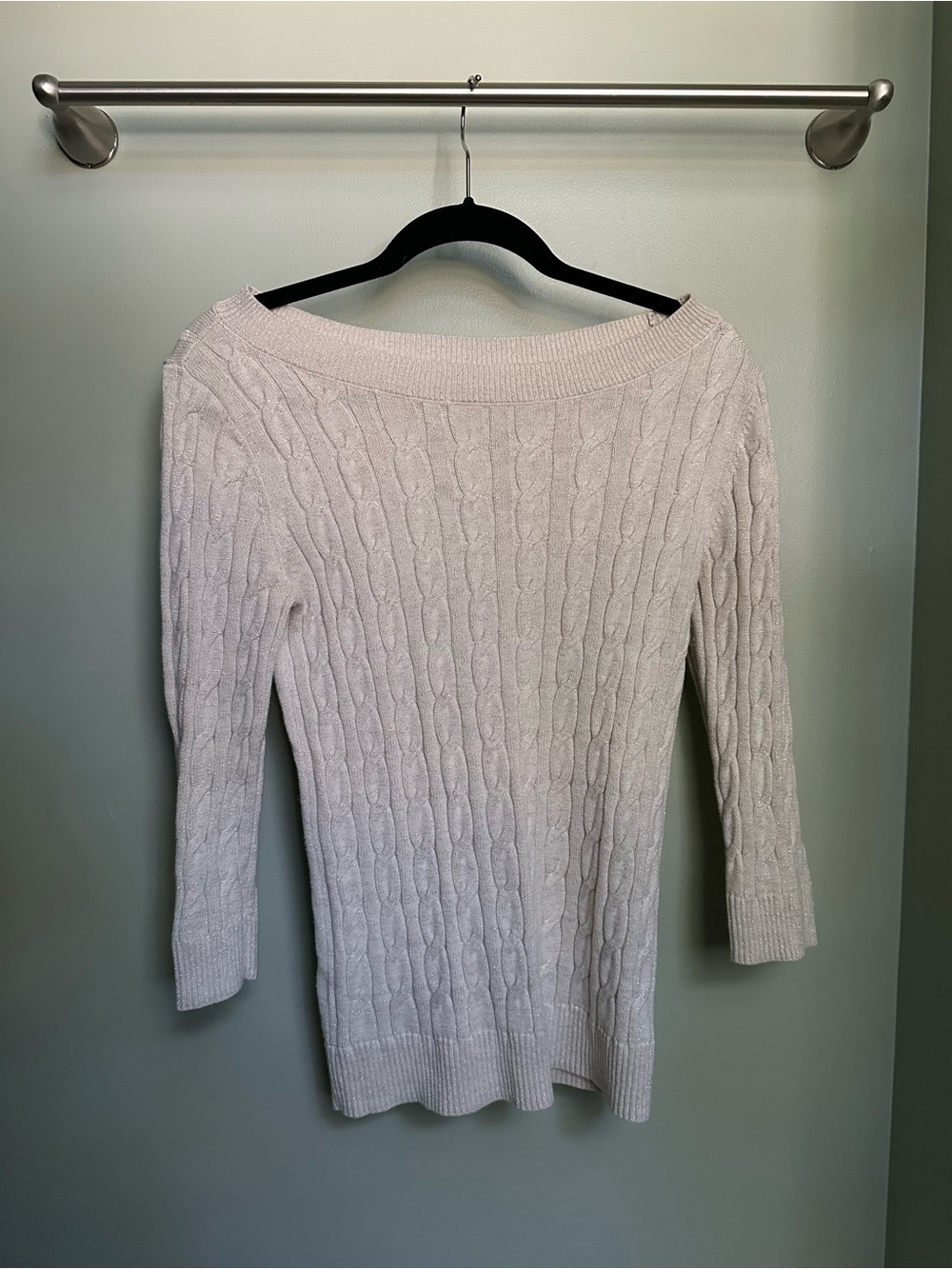 LOFT Cable-Knit V-Neck Sweater in Light Pink